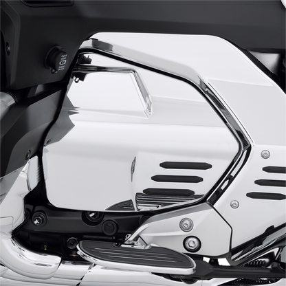 Bill's Exhausts Show Chrome Engine Side Cover for Honda GL1800 motorcycle, shiny chrome finish with detailed design.