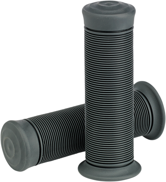 Gray BILTWELL Kung Fu motorcycle grips, 1-inch size, with textured rubber surface for a secure hold, shown on a motorcycle handlebar.