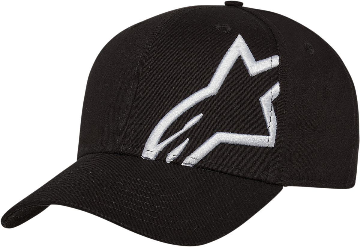 Black and white Bill's Exhausts ALPINESTARS Corp Snap 2 Hat, one size, featuring a structured design with the ALPINESTARS logo.