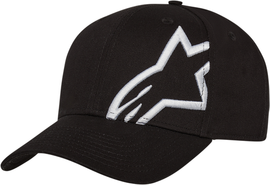 Black and white Bill's Exhausts ALPINESTARS Corp Snap 2 Hat, one size, featuring a structured design with the ALPINESTARS logo.