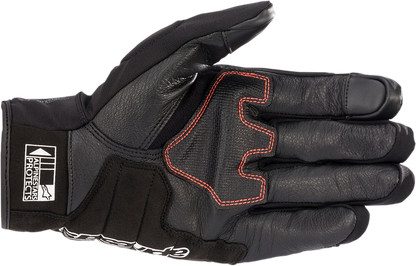 Alpinestars Honda SMX Z Drystar® motorcycle gloves in black, blue, and bright red, large size, shown from the top view.
