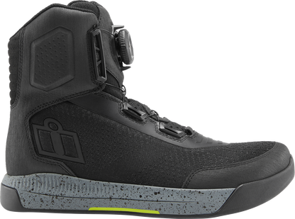Black ICON Overlord™ Vented CE motorcycle boots by Bill's Exhausts, size 9, showing reinforced toe and vented design.
