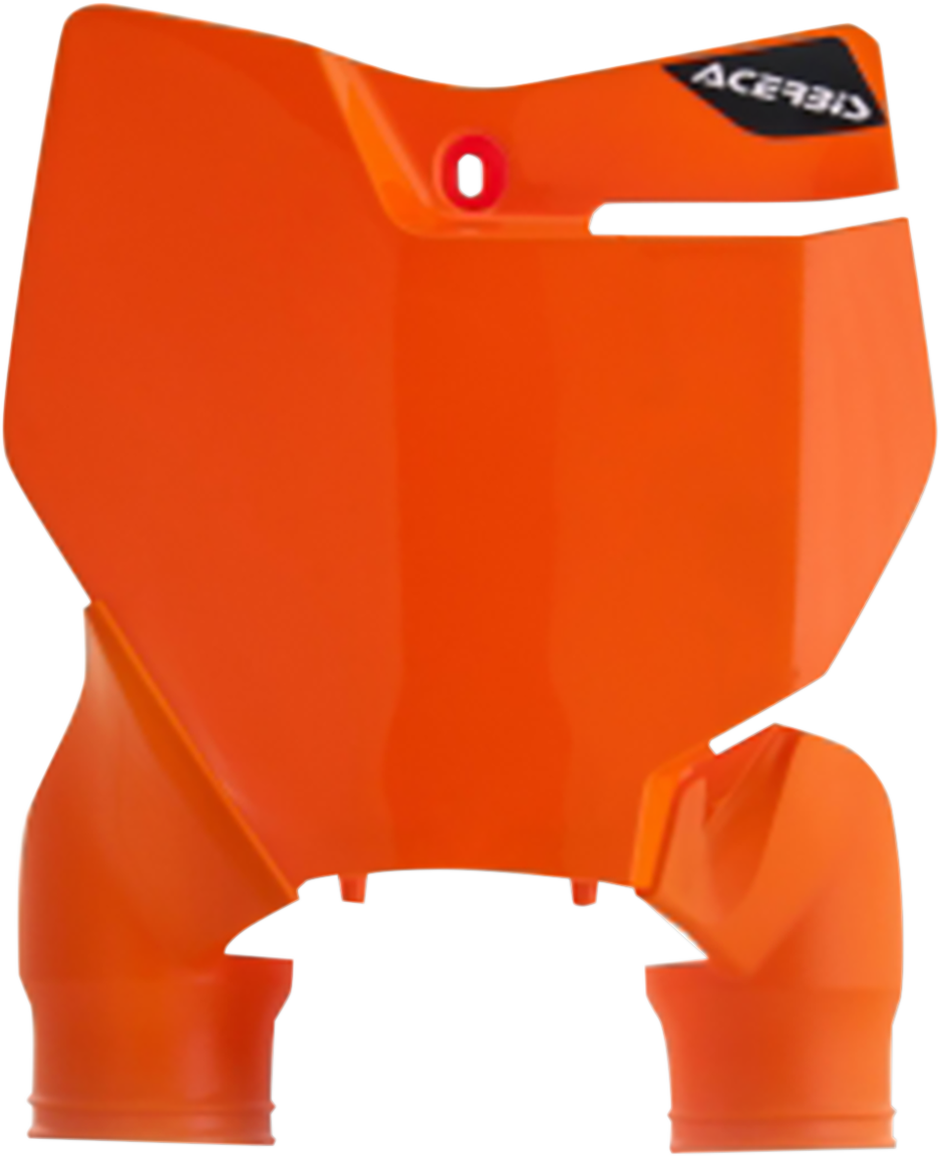Acerbis Raptor number plate in orange for motocross bikes, featuring a sleek body design with bold graphics and branding.