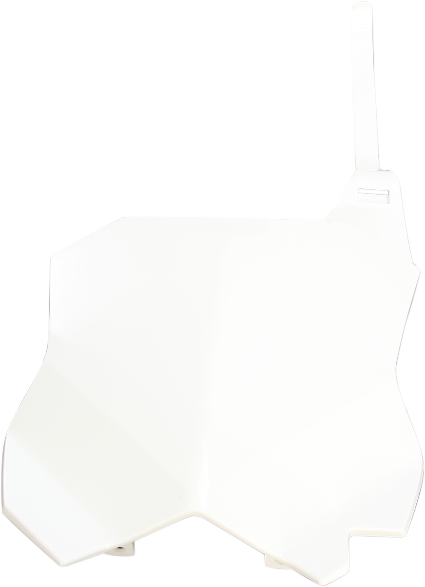 Acerbis white front number plate for motorcycle, body-style, with mounting holes, designed for Bill's Exhausts.