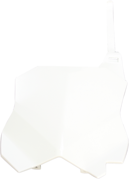 Acerbis white front number plate for motorcycle, body-style, with mounting holes, designed for Bill's Exhausts.