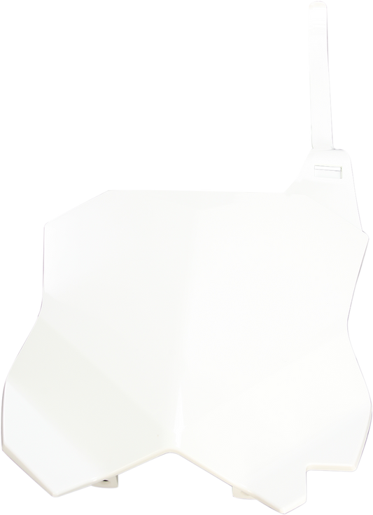 Acerbis white front number plate for motorcycle, body-style, with mounting holes, designed for Bill's Exhausts.