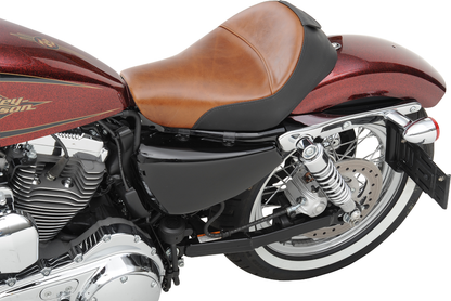 Bill's Exhausts Saddlemen Lariat Seat for 4.5-gallon tank, XL size, showcasing the textured black motorcycle seat with durable design.