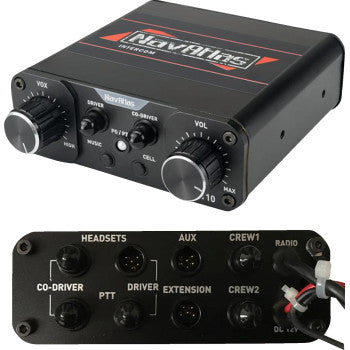 NAVATLAS 4-seat intercom and radio headset kit in beige for vehicles, featuring two headsets with microphone and control units.