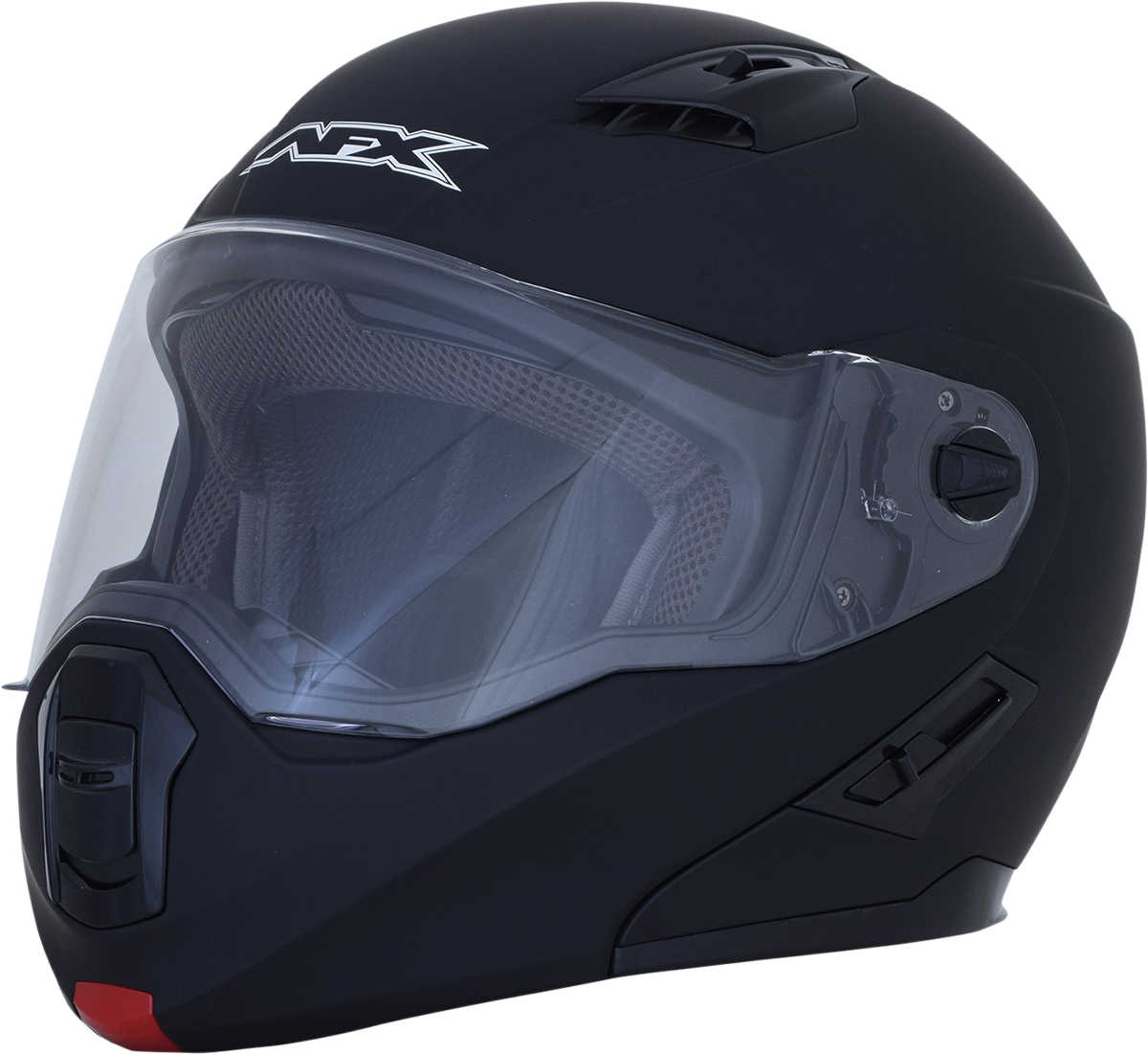 Matte black AFX FX-111 motorcycle helmet in 2XL size, featuring a sleek, aerodynamic design with secure chin strap and ventilation.