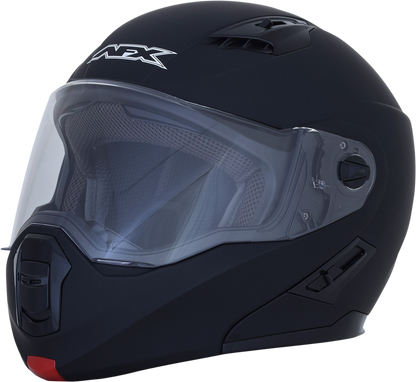 Matte black AFX FX-111 motorcycle helmet in 2XL size, featuring a sleek, aerodynamic design with secure chin strap and ventilation.