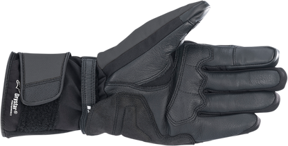 Black Alpinestars Denali Aerogel Drystar® motorcycle gloves, size medium, showing reinforced palms and protective features.