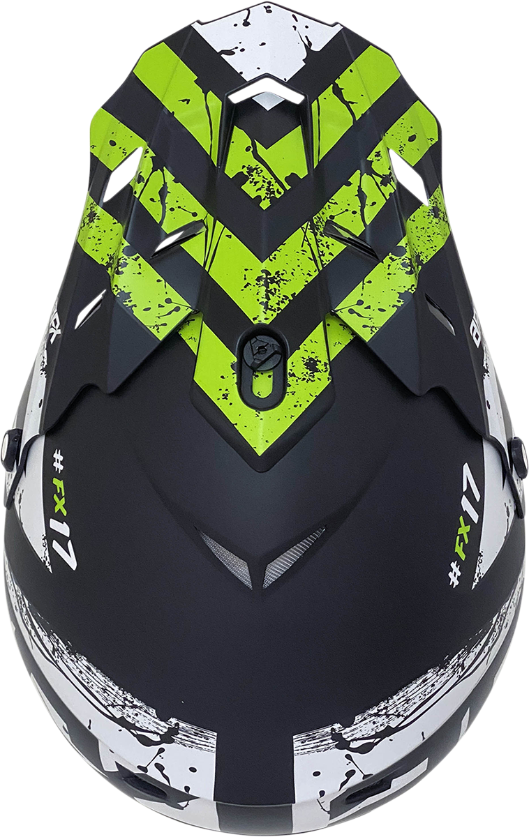 Bill's Exhausts FX-17Y Attack helmet in matte black and green, small size, with aerodynamic design and ventilation features.