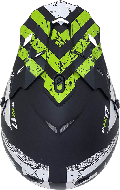 Bill's Exhausts FX-17Y Attack helmet in matte black and green, small size, with aerodynamic design and ventilation features.