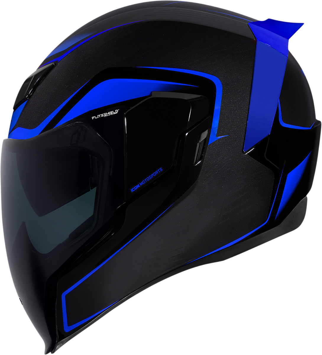 Blue ICON Airflite™ helmet with Crosslink visor, large size, featuring aerodynamic design and bold graphics.