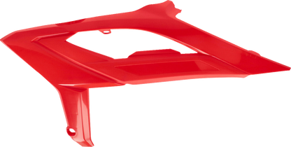 Red ACERBIS radiator shrouds for motorcycle body, featuring sleek design and durable construction, with visible mounting areas.
