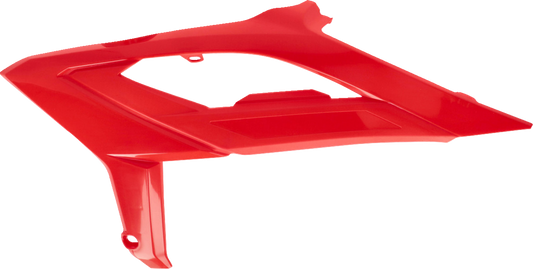 Red ACERBIS radiator shrouds for motorcycle body, featuring sleek design and durable construction, with visible mounting areas.