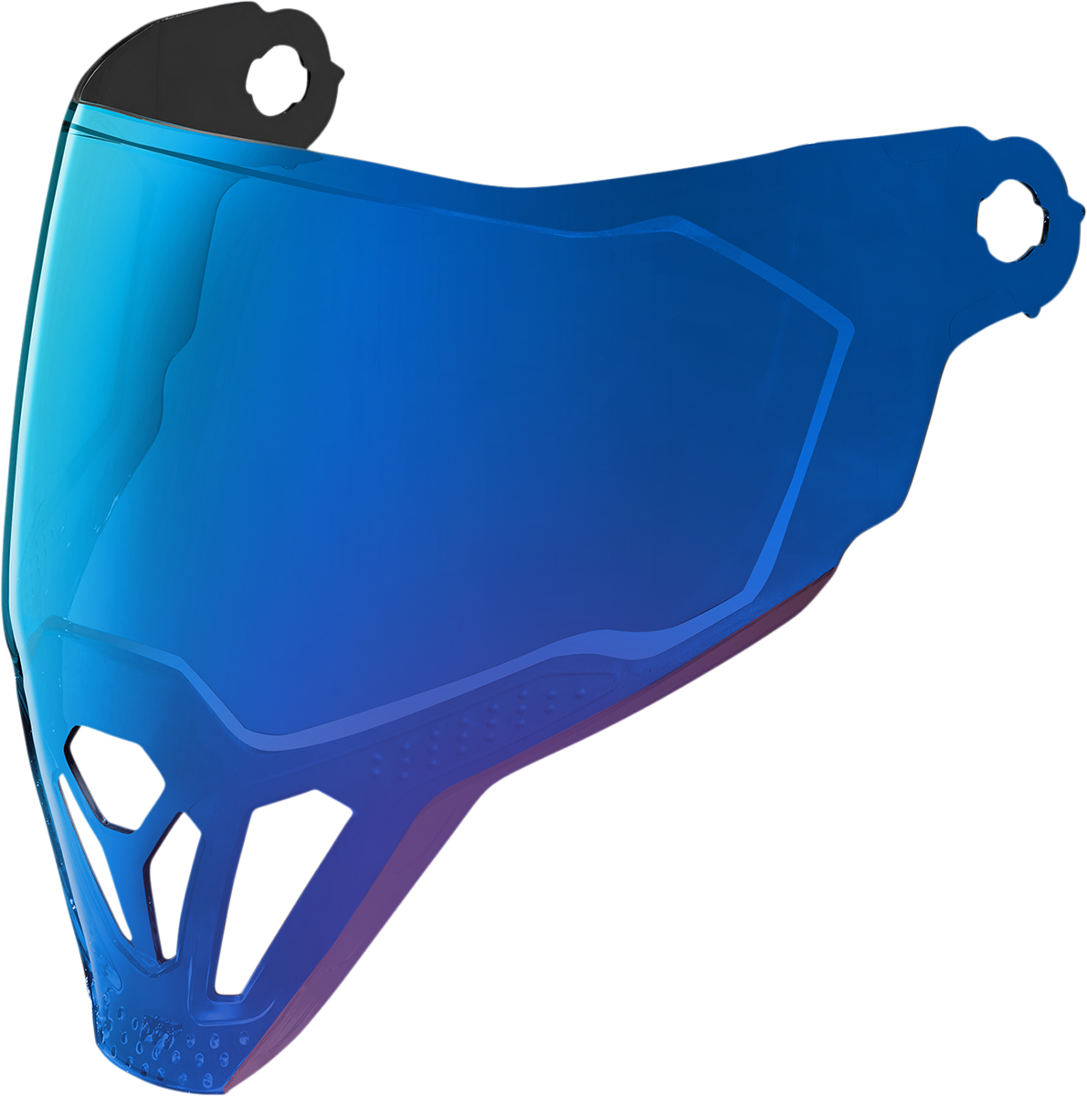 Bill's Exhausts ICON Airflite™ ForceShield™ RST Blue helmet parts, close-up of the blue shield and helmet exterior.