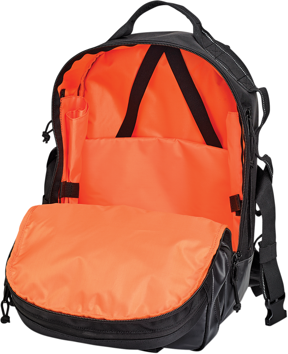 Black BILTWELL EXFIL-48 backpack by Bill's Exhausts with multiple compartments and sturdy straps, suitable for daily use.