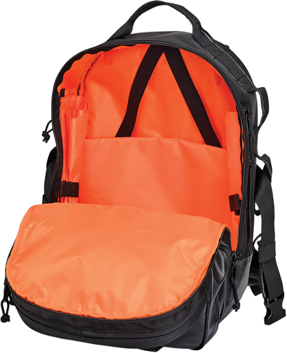 Black BILTWELL EXFIL-48 backpack by Bill's Exhausts with multiple compartments and sturdy straps, suitable for daily use.