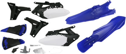 A blue, black, and white Acerbis standard body kit for Yamaha YZ450F 2010-2013 motorcycle, featuring the OE design.