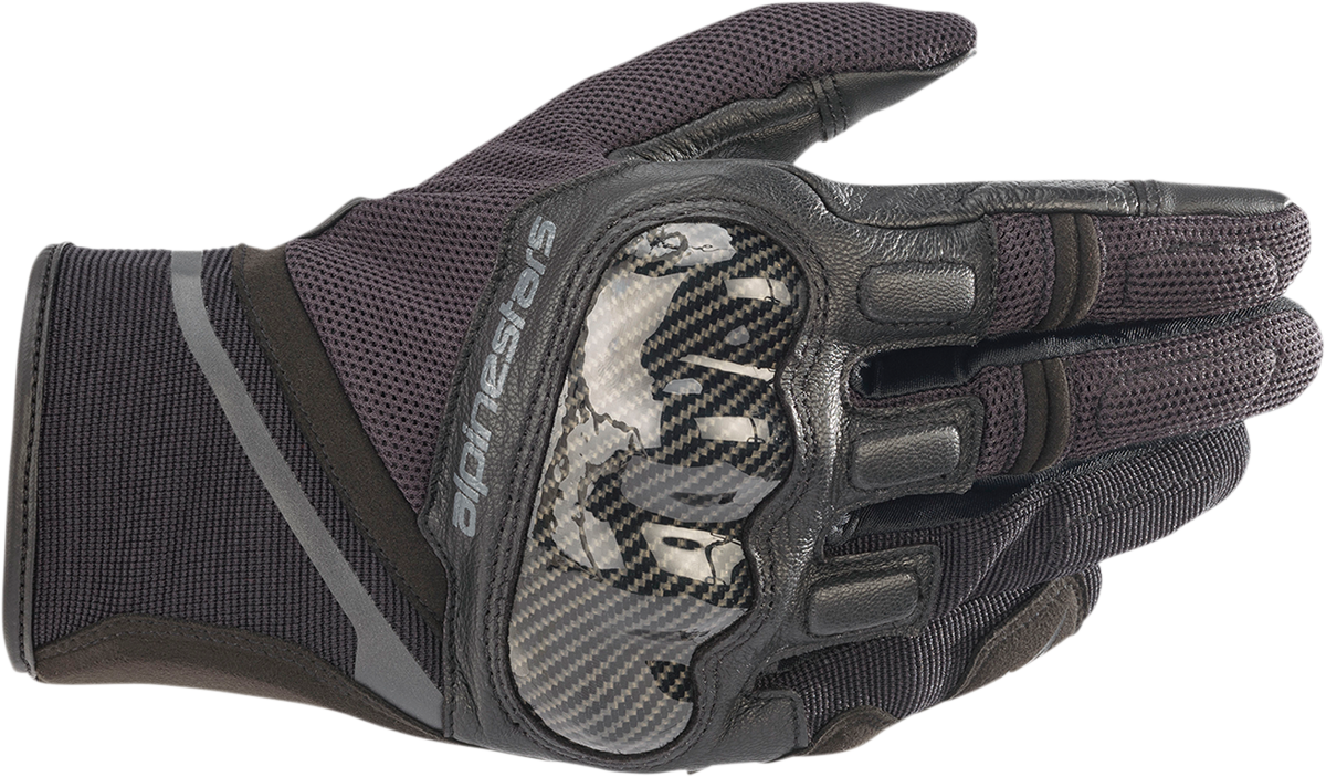 Alpinestars Chrome Black and Tar Gray motorcycle gloves, small size, with textured palm and reinforced knuckles.