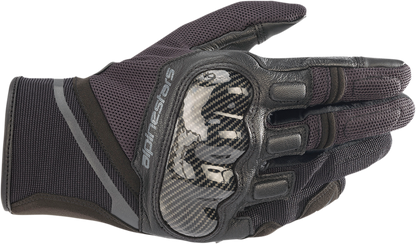 Alpinestars Chrome Black and Tar Gray motorcycle gloves, small size, with textured palm and reinforced knuckles.