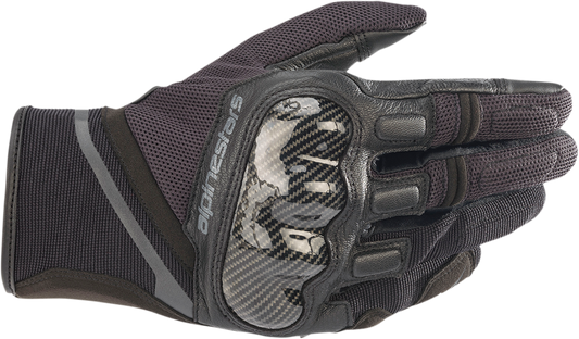 Alpinestars Chrome Black and Tar Gray motorcycle gloves, small size, with textured palm and reinforced knuckles.
