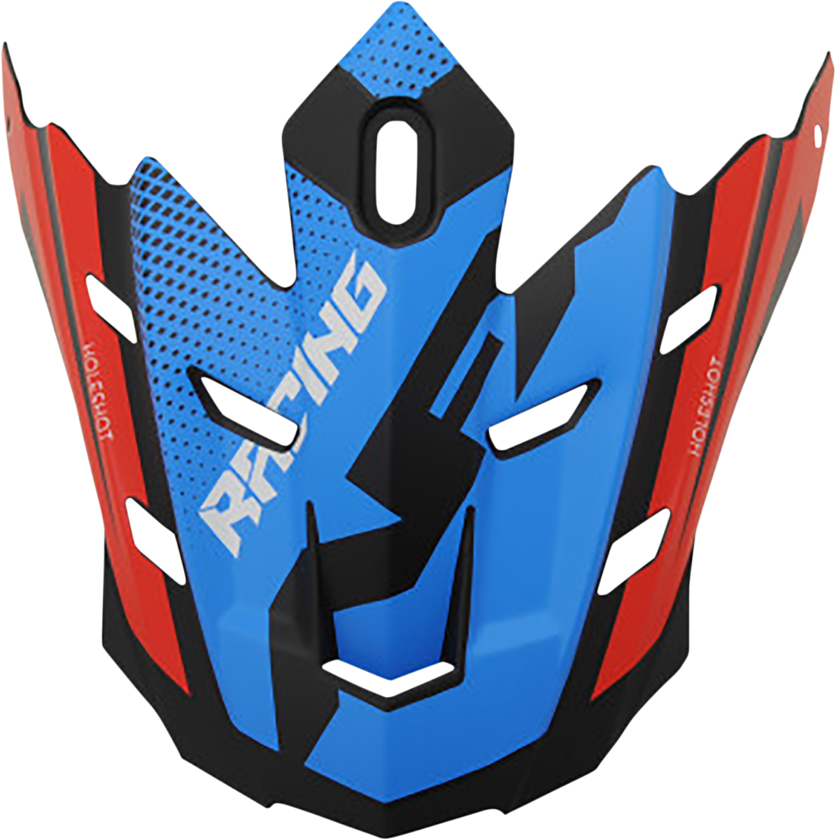 Bill's Exhausts AFX FX-17/FX-17Y helmet with peak, matte black, red, white, and blue design, front view showing helmet details.