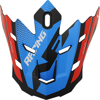 Bill's Exhausts AFX FX-17/FX-17Y helmet with peak, matte black, red, white, and blue design, front view showing helmet details.