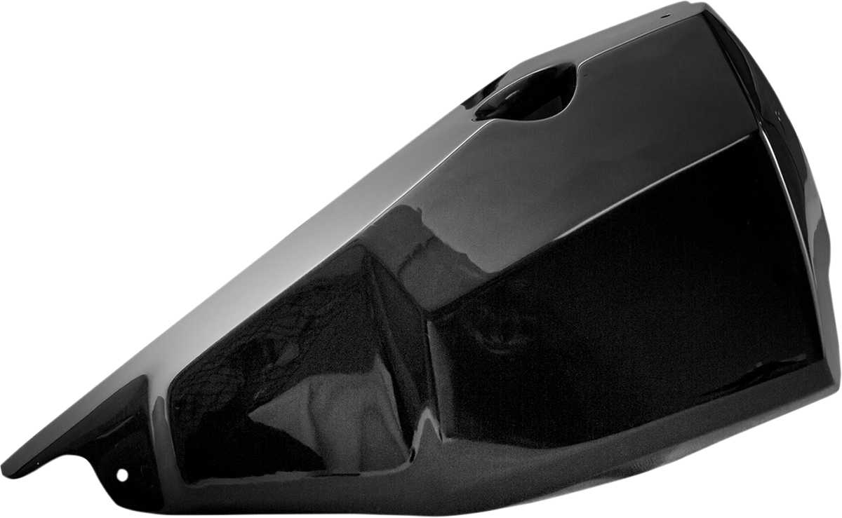 Bill's Exhausts SADDLEMEN Ronan oil tank and battery cover for motorcycle seat, with detailed black finish and mounting points.