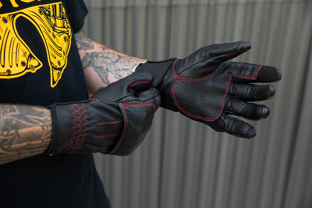 Bill's Exhausts BILTWELL Borrego Gloves in Redline, XL size, showing durable motorcycle gloves with textured grips