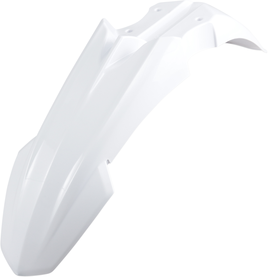 Acerbis white front motorcycle fender with body design, suitable for off-road or dirt bikes, shown in the product image.