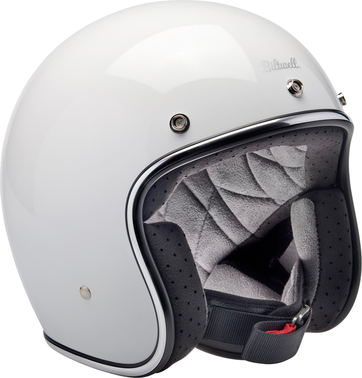 Gloss white BILTWELL Bonanza helmet in small size, featuring a sleek, aerodynamic design with a secure strap and ventilation vents.