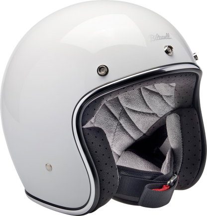 Gloss white BILTWELL Bonanza helmet in XS size with smooth finish, featuring a sleek helmet exterior and adjustable strap.
