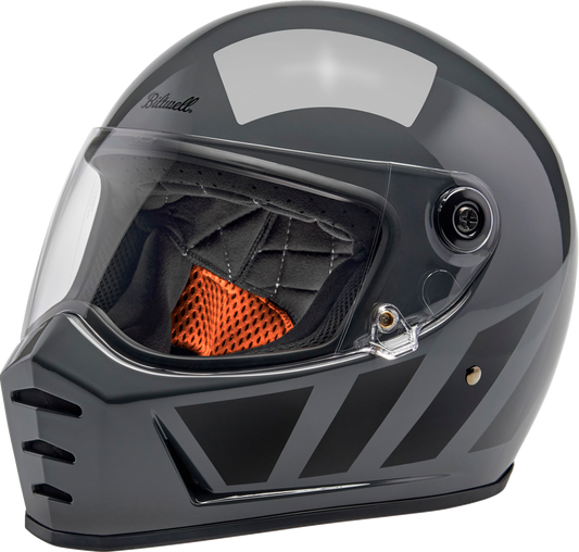 BILTWELL Lane Splitter Storm Gray Inertia motorcycle helmet, small size, with aerodynamic design and matte gray finish.
