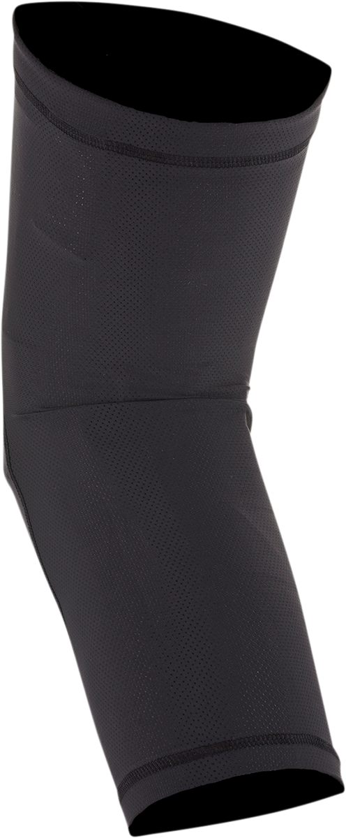 Alpinestars Paragon Lite knee guards in black, medium size, showing protective padding and adjustable straps for motorcycle riding.