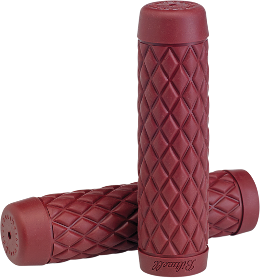 BILTWELL Torker grips for motorcycles, 7/8 inch size, Oxblood color, made by Bill's Exhausts, shown on a handlebar.