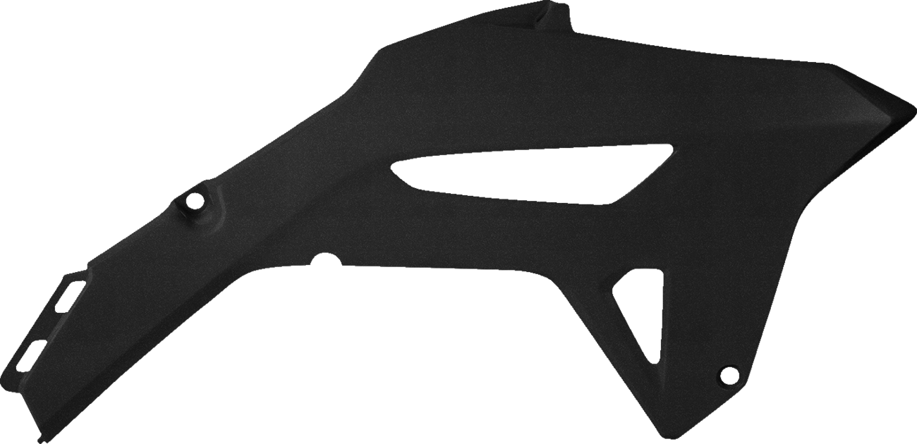 Black ACERBIS radiator shrouds for motorcycle body, featuring sleek design and durable construction by Bill's Exhausts.