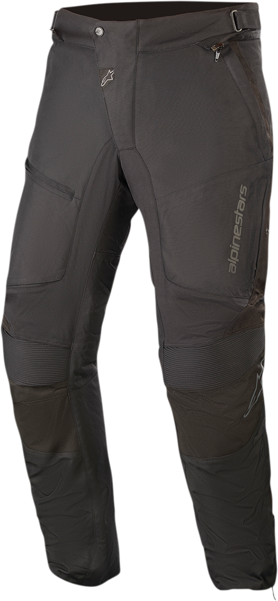 Alpinestars Raider v2 Drystar® motorcycle pants in black, medium size, showing reinforced knee protection and durable fabric.