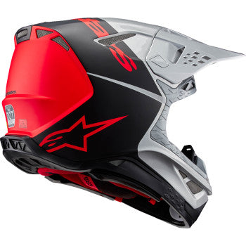 Alpinestars Supertech M10 Helmet in gloss silver, black, and orange fluo with MIPS® safety features, large size, front view.