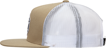 Alpinestars Bolt Trucker Hat in sand and white, featuring adjustable snapback and logo embroidery, casual headwear for men.