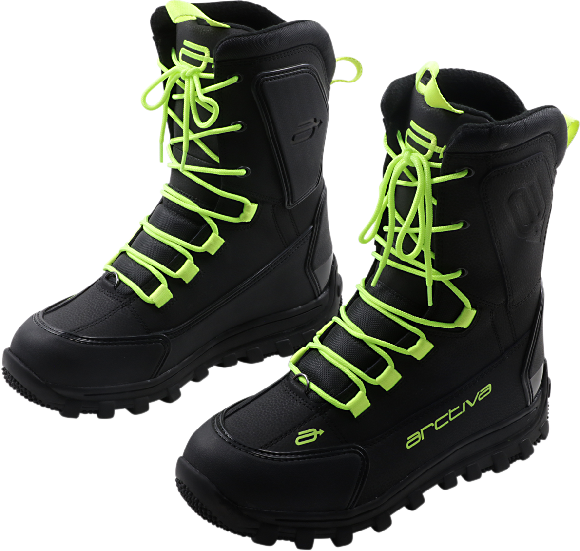 Hi-viz replacement laces for ARCTIVA Advance motorcycle boots, size 8-9, from Bill's Exhausts, shown threaded through boot eyelets.