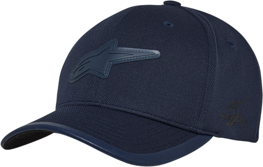 Navy Astound Tech Hat by Alpinestars, small/medium size, featuring a sporty design and breathable fabric.