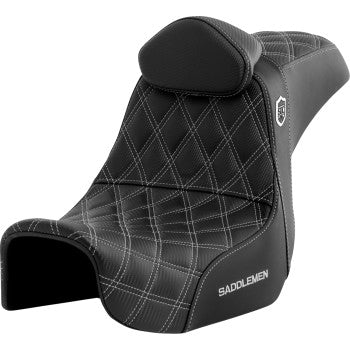 SADDLEMEN Pro Series SDC performance motorcycle seat with backrest, silver stitch, for Harley Dyna 2006-2017, by Bill's Exhausts