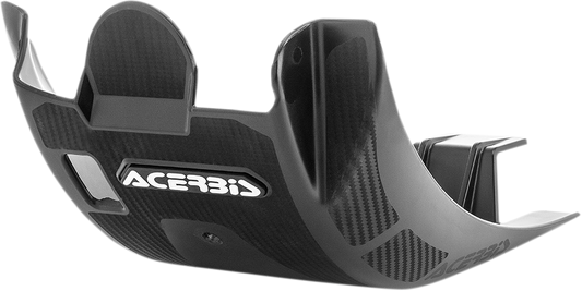 Acerbis black skid plate for Honda motorcycle, custom-fit body protection part with mounting hardware, designed for durability and safety.