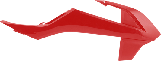 Red ACERBIS radiator shroud for motorcycle body, designed to fit ACERBIS models, with a sleek, aerodynamic appearance.