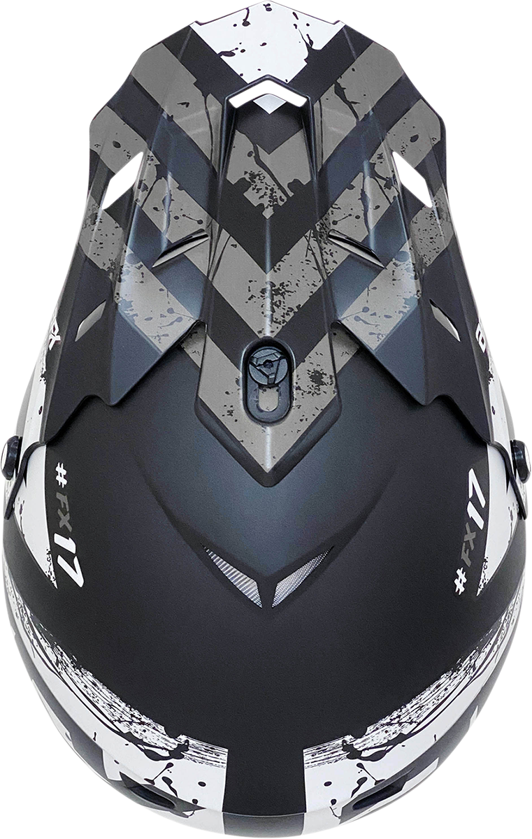 AFX FX-17 Attack Helmet in matte black and silver, XL size, featuring a sleek aerodynamic design and clear visor.