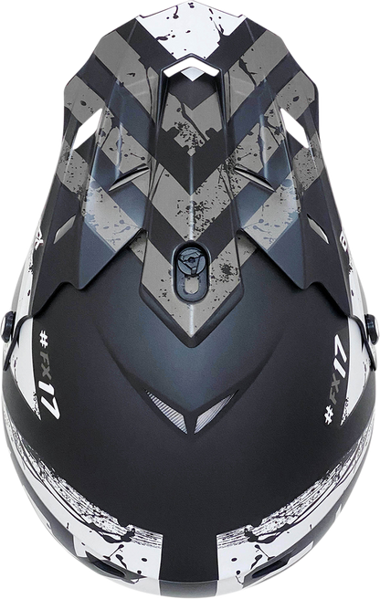 AFX FX-17 Attack Helmet in matte black and silver, XL size, featuring a sleek aerodynamic design and clear visor.