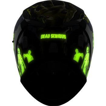 Black ICON Airform™ Dead Serious helmet in medium size, featuring a sleek design and integrated safety features.
