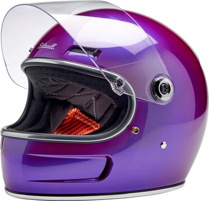 BILTWELL Gringo SV Helmet in metallic grape color, XS size, featuring a sleek, glossy motorcycle helmet design with vents and adjustable strap.